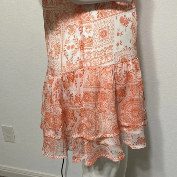 Aqua Kerianne Sleeveless High Neck Mini Dress Coral & White Floral Size M - Picture 8 of 10